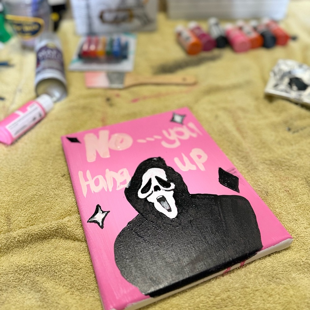 Vibrant Pink and Black Scream Art Canvas